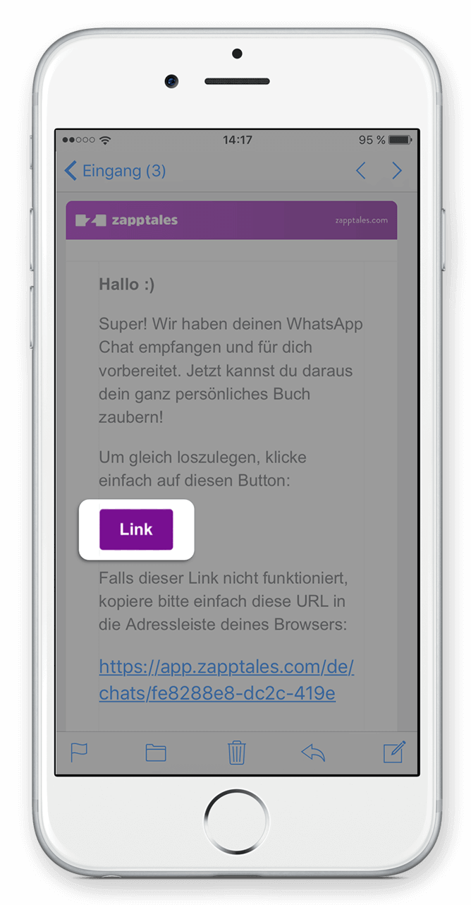 zapptales app Schritt 4 E-Mail empfangen. Und los geht's