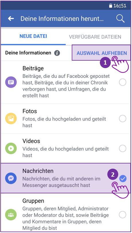 Facebook Messenger Chat speichern - Schritt 4 auf dem Smartphone