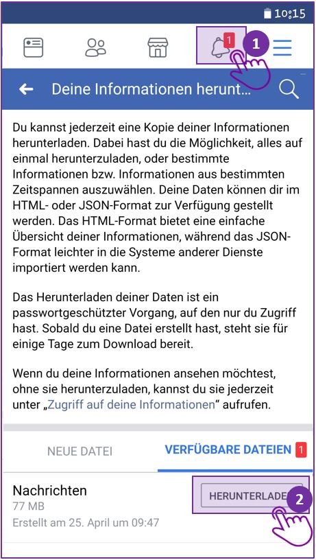 Facebook Messenger Chat speichern - Schritt 6 auf dem Smartphone