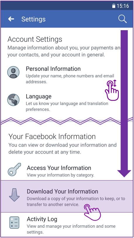 Facebook Messenger history download on mobile step 3
