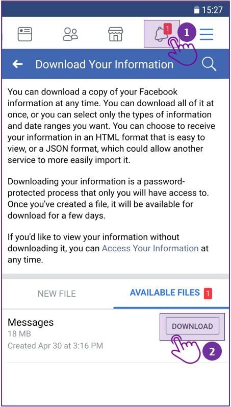 Facebook Messenger history download on mobile step 6