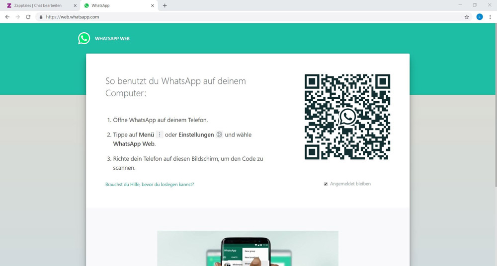 Screenshot von der WebWhatsApp Desktopseite