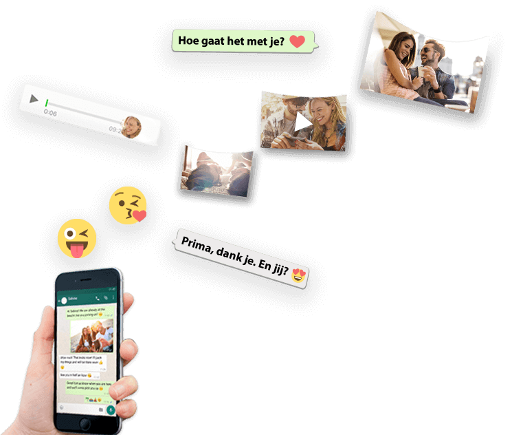 Berichten en fotos vliegen van smartphone naar een zapptales whatsapp chat boek