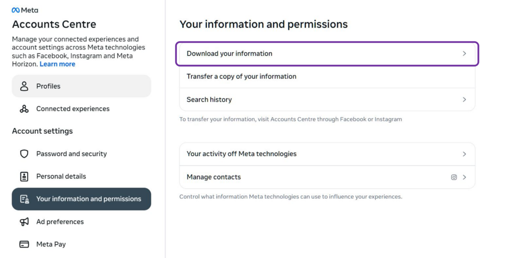 Instagram_Account_Center_Download_EN_2 Select Download Your Information
