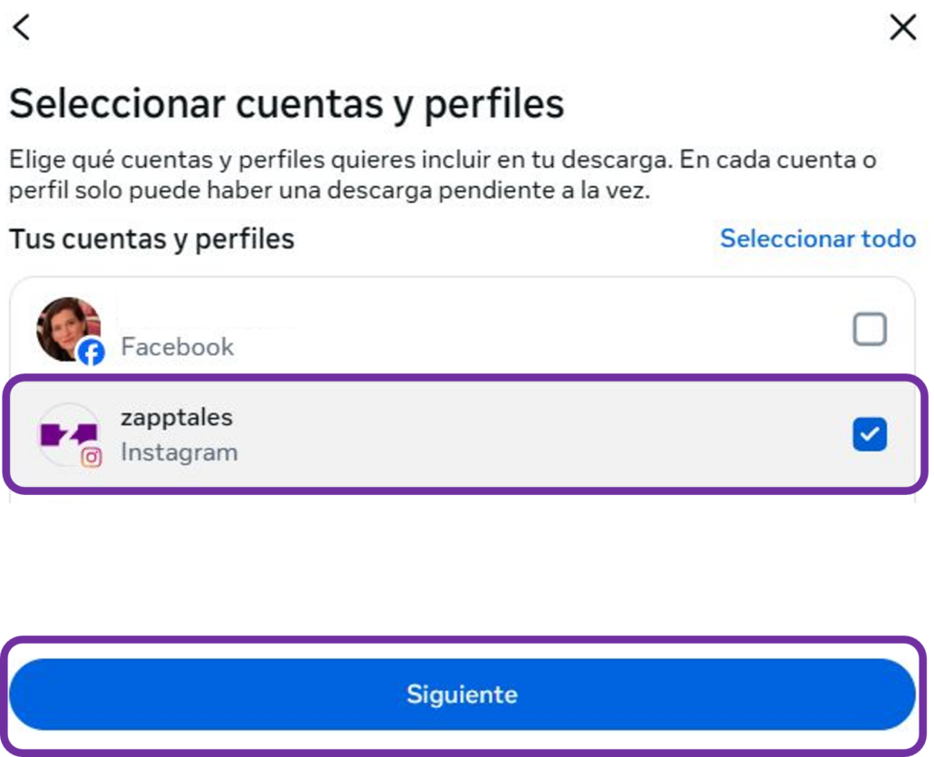 Selecciona tu cuenta de Instagram.