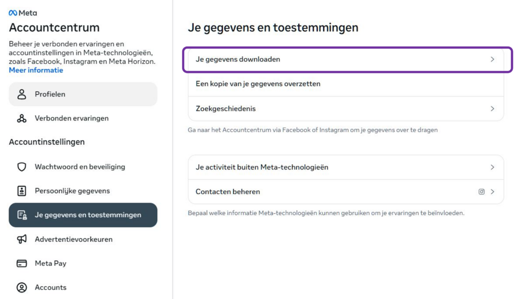 Instagram_Account_Center_Download_NL_2 Je informatie opvragen
