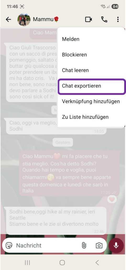 Chat exportieren wählen